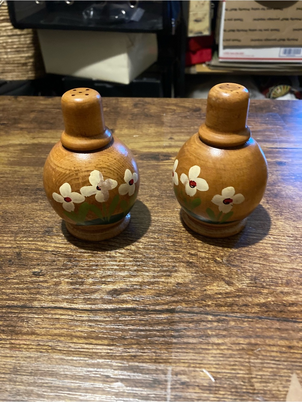 Wood carved salt & pepper shakers